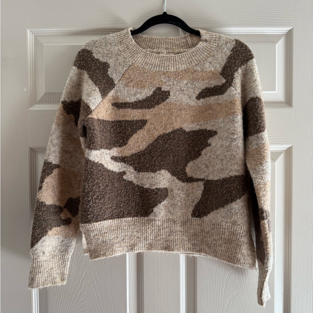 Anthropologie Small Tan Camo Sweater